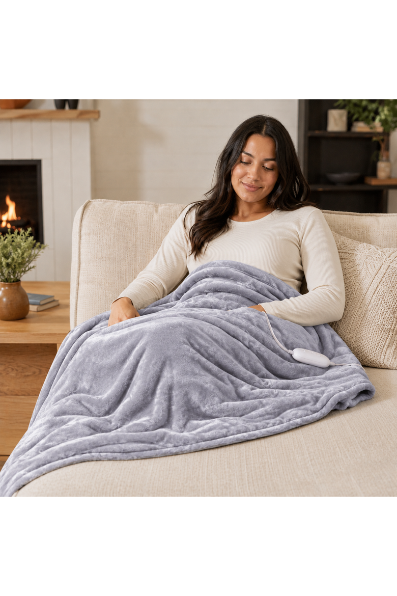 Heated Microplush Blanket & Heating Pad Set, Alternate, color, Grey