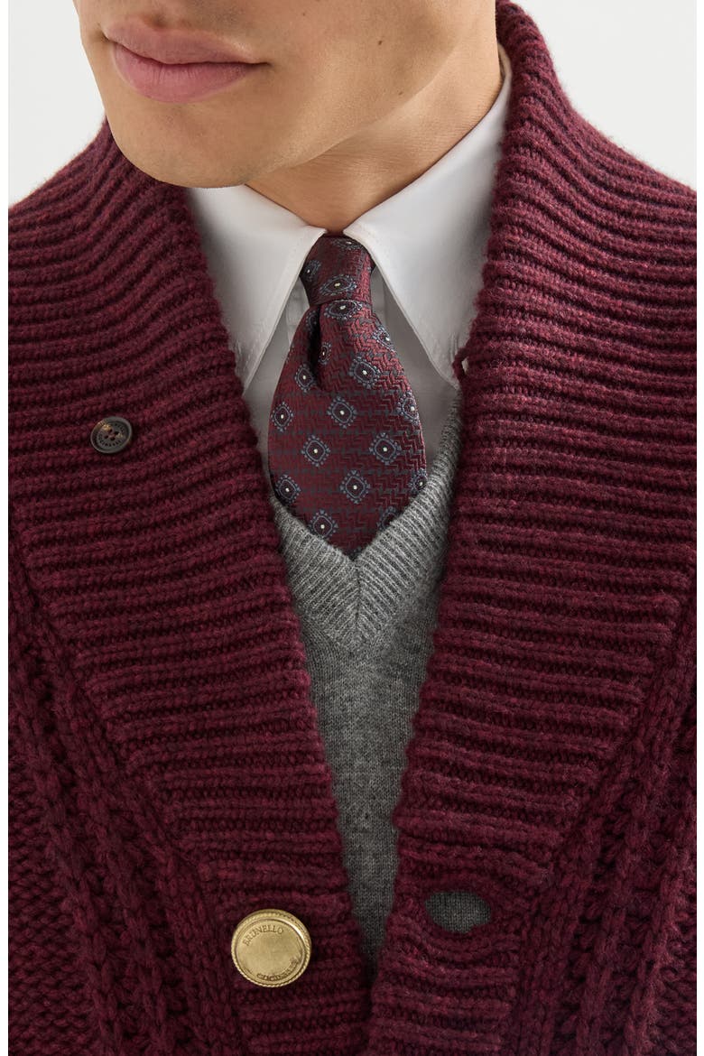 Silk tie with geometric pattern, Alternate, color, Burgundy