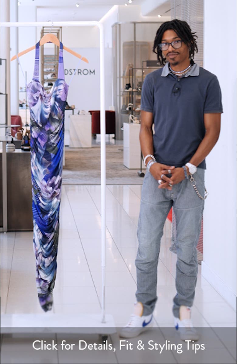 Indina Ruched Mesh Body-Con Maxi Dress, sales video thumbnail