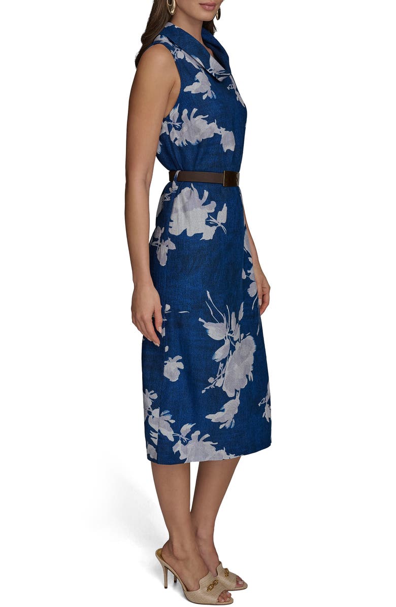 Donna Karan New York Floral Sleeveless Linen Blend Sheath Dress, Alternate, color, Marbella M