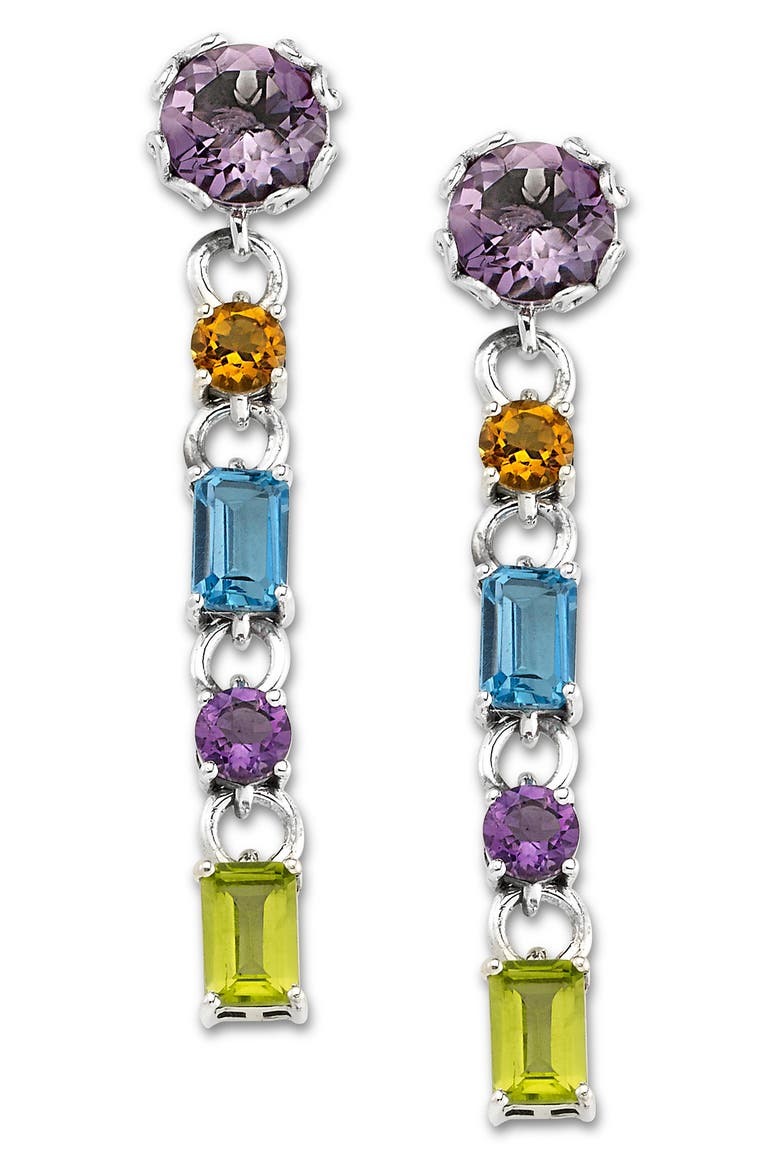Multi Stone Drop Earrings, Main, color, SILVER/ PURPLE MULTI