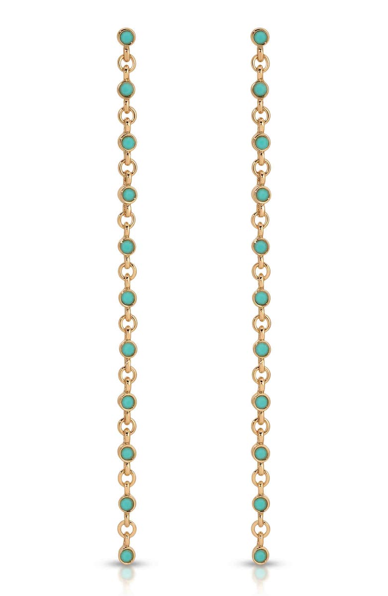 Ettika Dainty Crystal Linear Drop Earrings, Alternate, color, Turquoise/ Gold