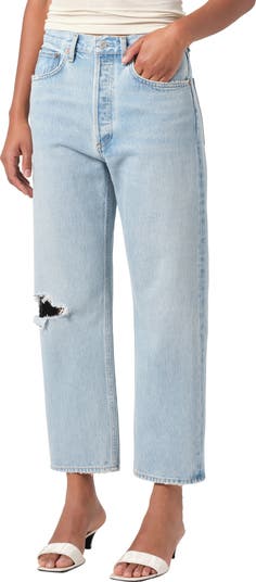 '90s Ripped Mid Rise Crop Relaxed Straight Leg Jeans