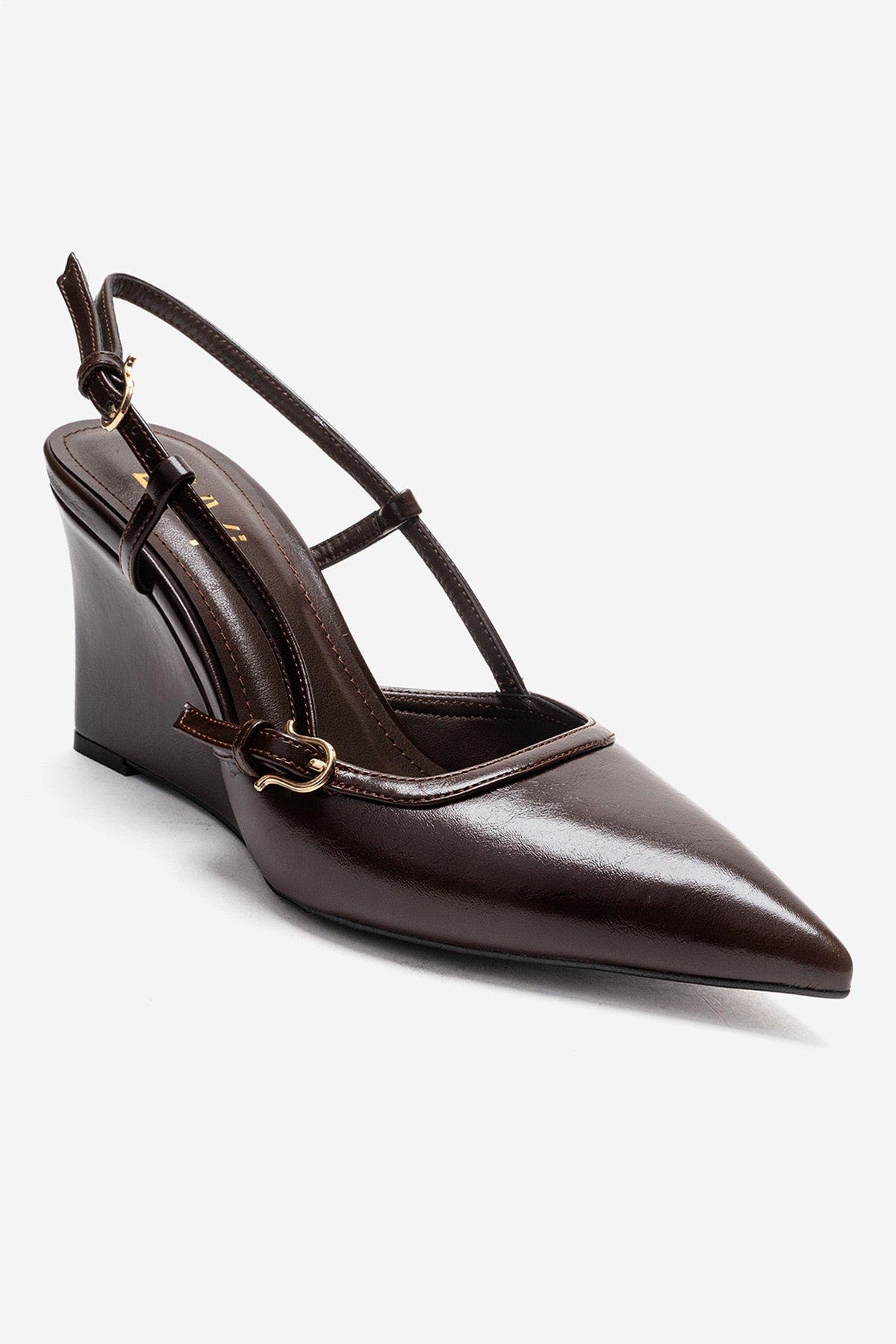 Prologue Shoes Celia Pointed Toe Wedge Pump, Alternate, color, Brown