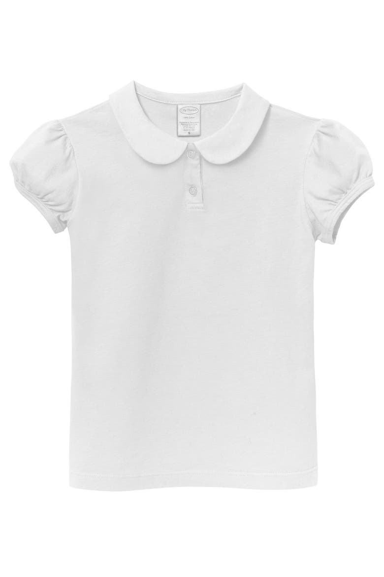 Girls 100% Cotton Puff Short Sleeve Polo Tee with Peter Pan Collar, Alternate, color, White