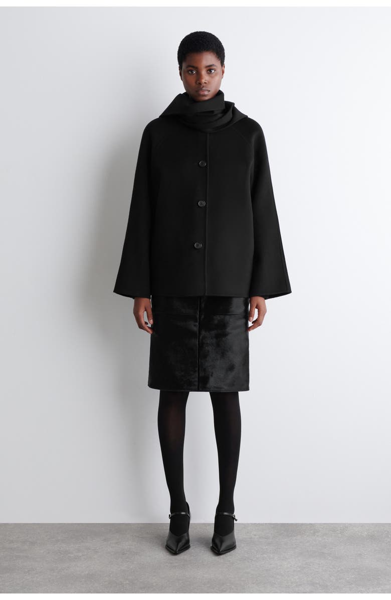COS Double-Faced Wool Scarf Short Jacket, Main, color, Black