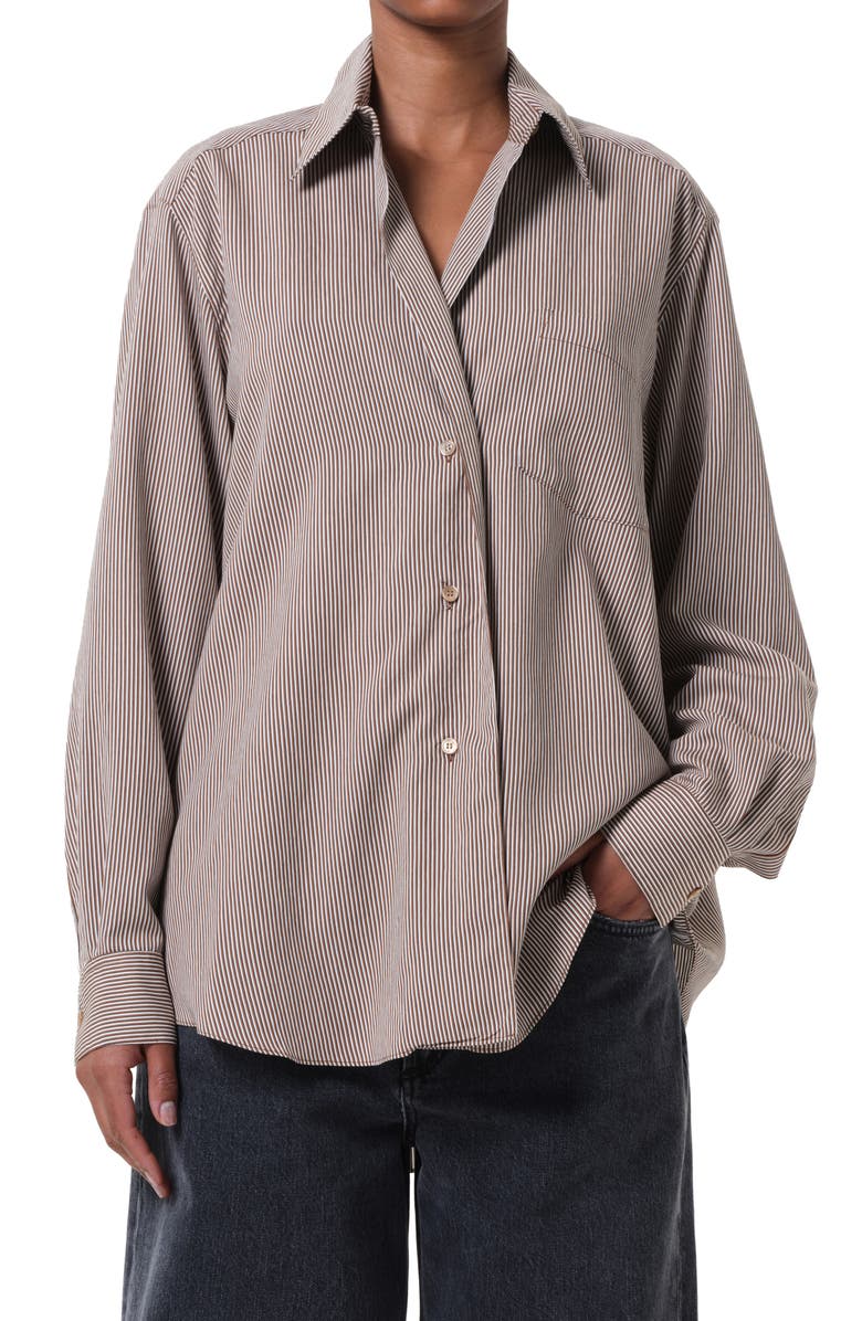 AGOLDE Aris Stripe Asymmetric Button-Up Shirt, Main, color, Jakarta Stripe