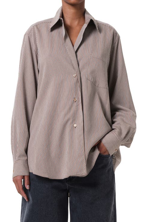 Aris Stripe Asymmetric Button-Up Shirt