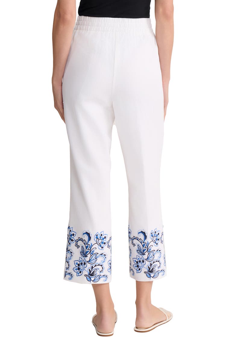 Embroidered Hem Crop Linen Blend Pants, Alternate, color, BLUE HORIZON