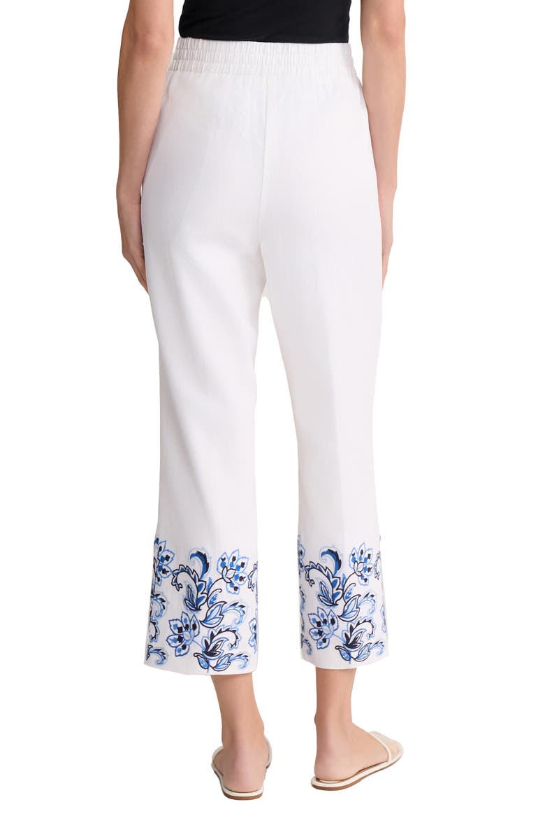 Jones New York Embroidered Hem Crop Linen Blend Pants, Alternate, color, Blue Horizon