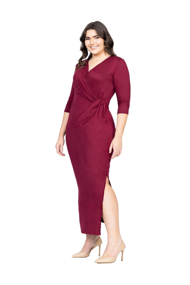 Fitted V-Neck Side Slit Maxi Dress, Alternate, color, Burgundy