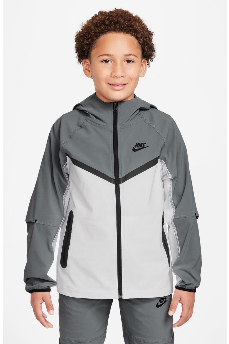 Tech Hooded Performance Zip Jacket, Main, color, WHITE/ SMOKE GREY/ BLACK