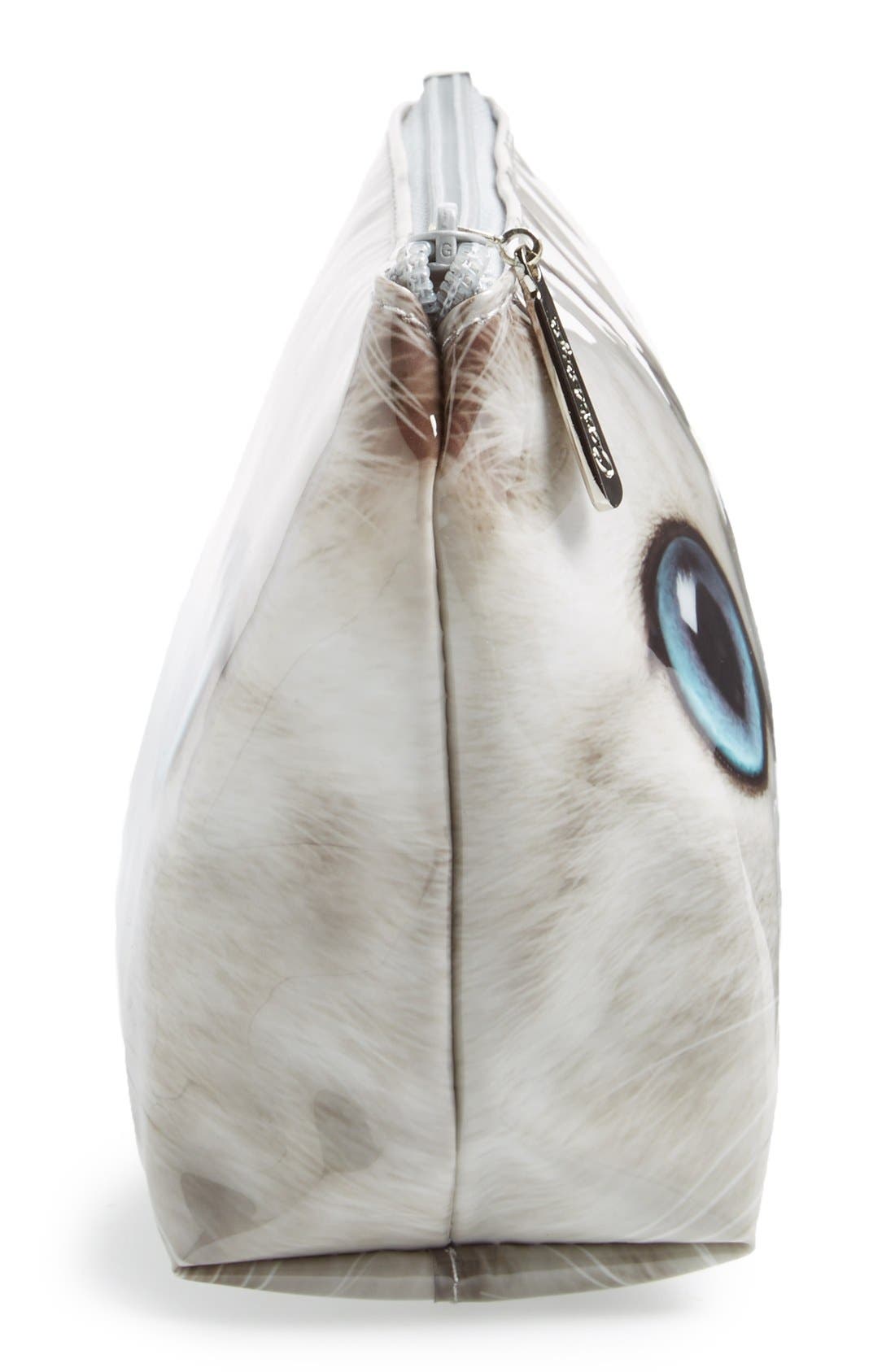'Small Silver Kitty' Cosmetics Case, Alternate, color, SILVER KITTY