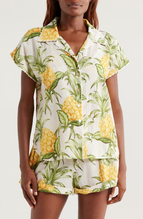 FARM RIO FARM RIO DELICATE PINEAPPLE SHORT SLEEVE COTTON BUTTON-UP SHIRT