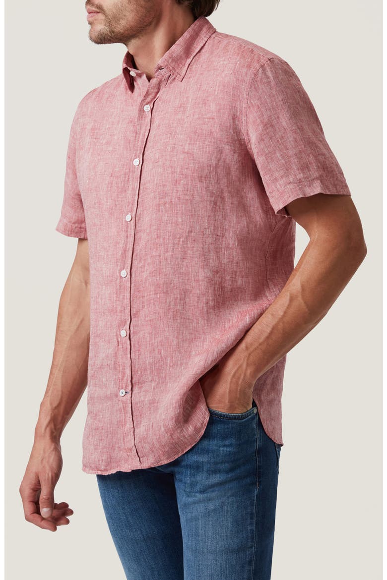 Short Sleeve Linen Button-Up Shirt, Alternate, color, RED