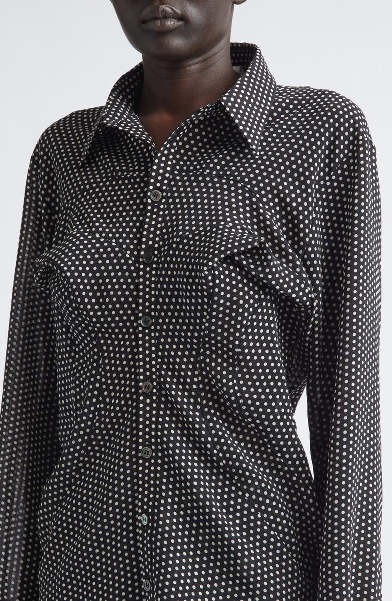 Junya Watanabe Polka Dot Georgette Button-Up Shirt, Alternate, color, Black/ White