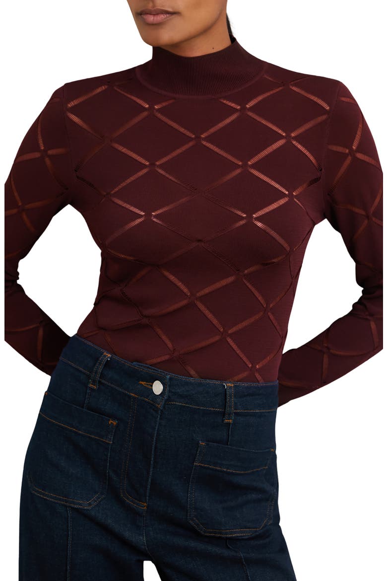 Serene Open Stitch Mock Neck Sweater, Main, color, RASPBERRY RED