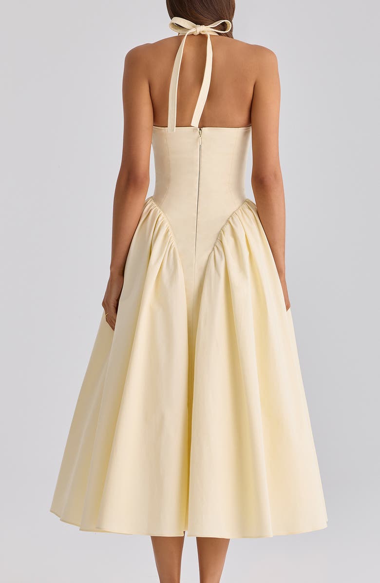 HOUSE OF CB Marilyn Halter Cotton Blend Midi Sundress, Alternate, color, Lemon