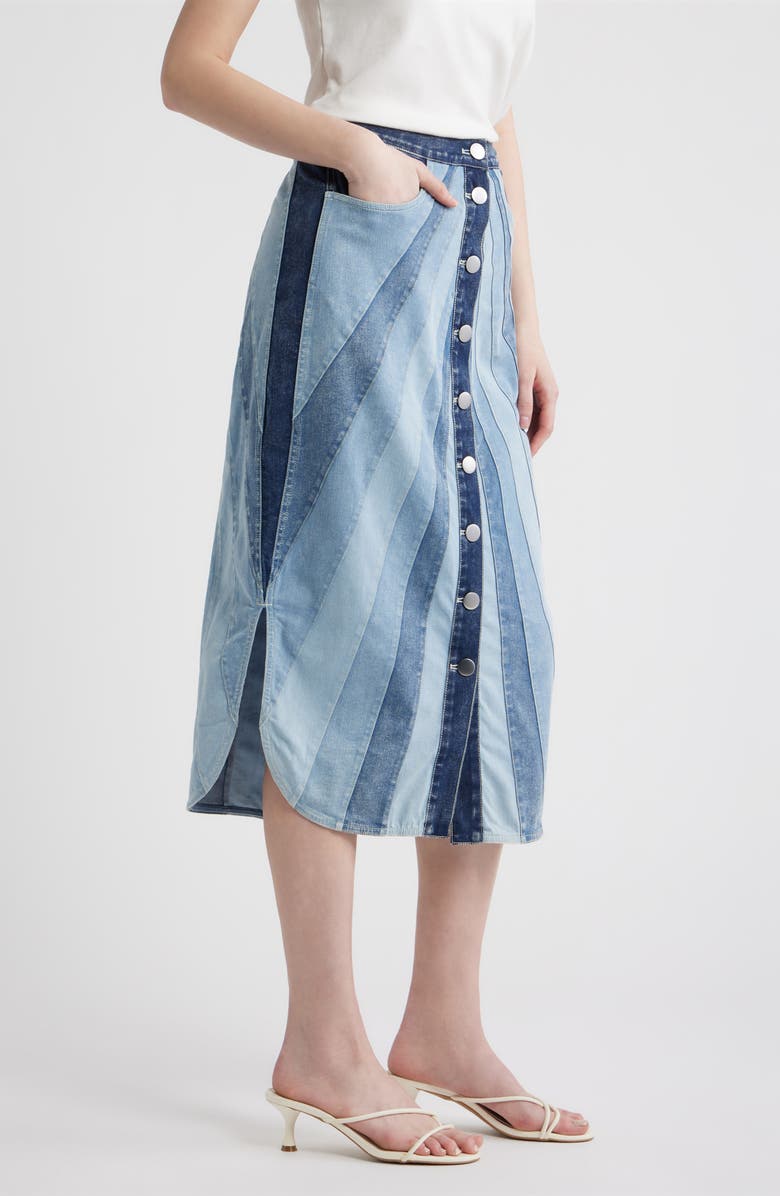 LOVE THE LABEL Apolline Denim Midi Skirt, Alternate, color, Paneled Denim