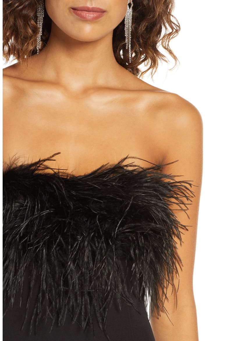Strapless Feather Neck Cocktail Dress, Alternate, color, BLACK