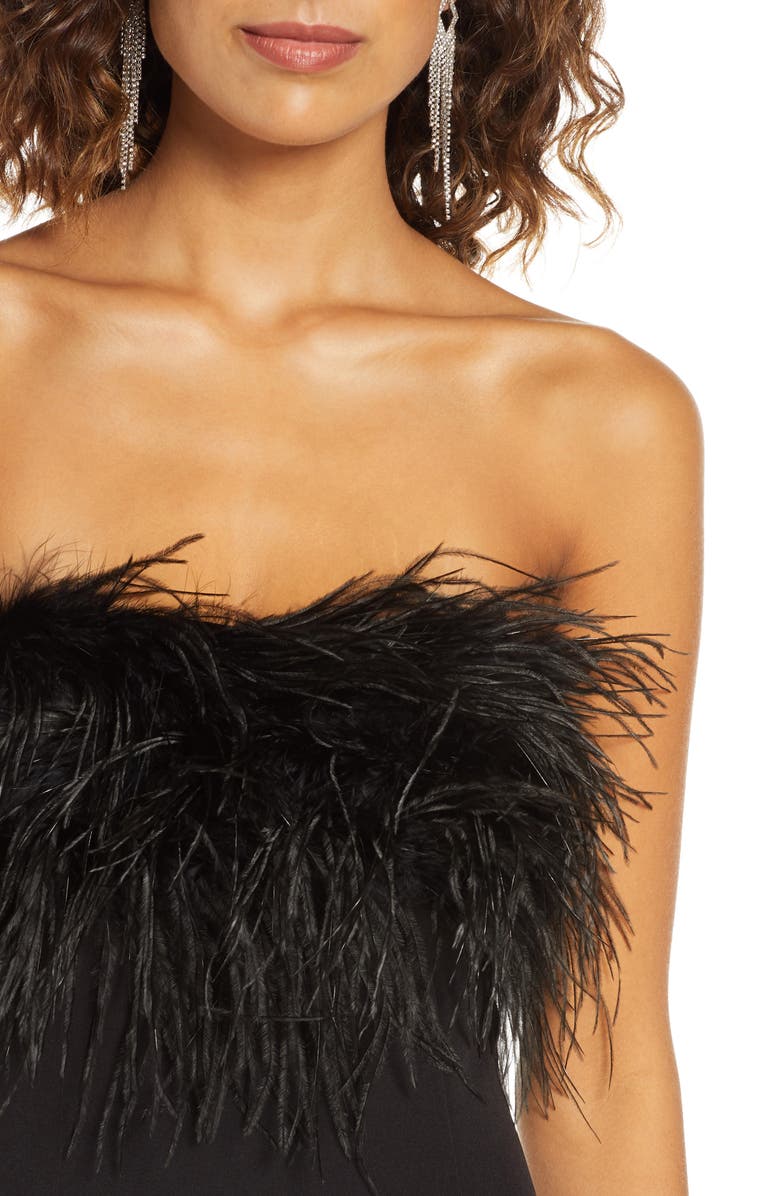 Bardot Strapless Feather Neck Cocktail Dress, Alternate, color, 