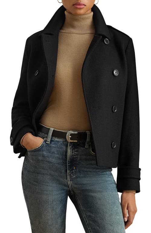 Ralph Lauren Lauren Double Breasted Wool Blend Twill Jacket In Black