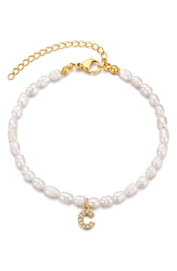 Adornia Freshwater Pearl Initial Charm Bracelet In Gray