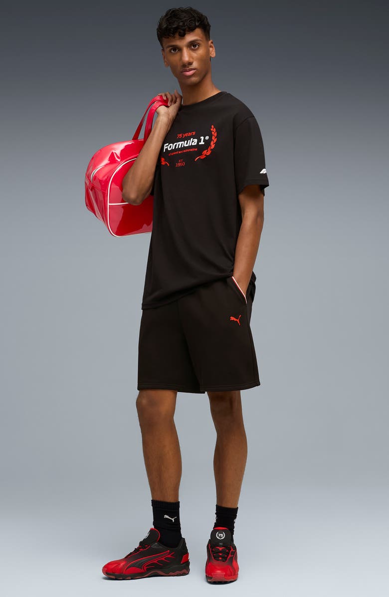 PUMA Formula 1<sup>®</sup> Essential Logo Fleece Sweat Shorts, Alternate, color, Puma Black