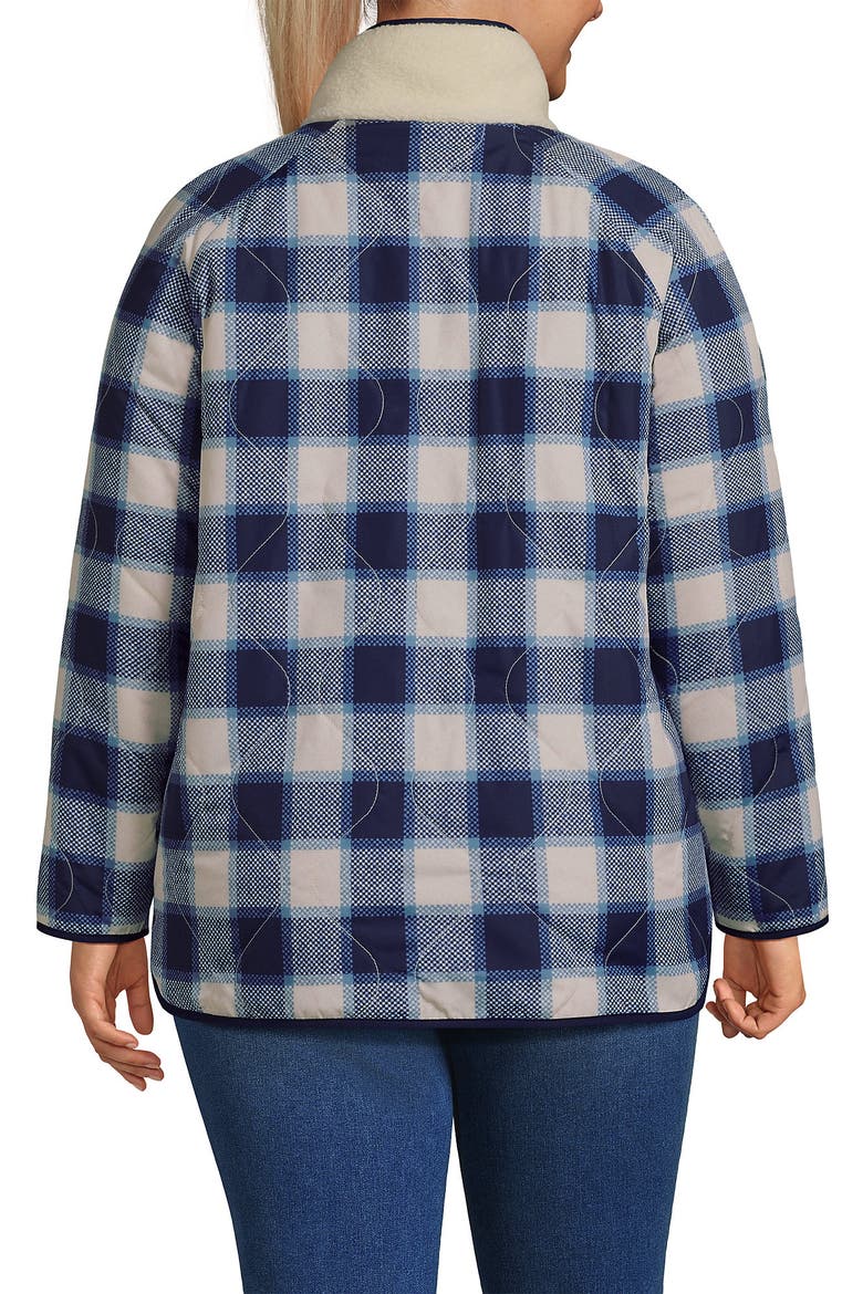 Plus Size High Pile Fleece Reversible Mixed Media Long Jacket, Alternate, color, Ivory/Navy Check