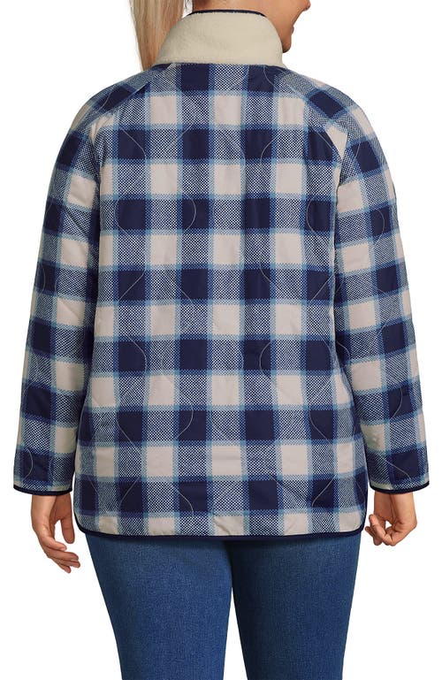 Lands' End Plus Size High Pile Fleece Reversible Mixed Media Long Jacket In Blue