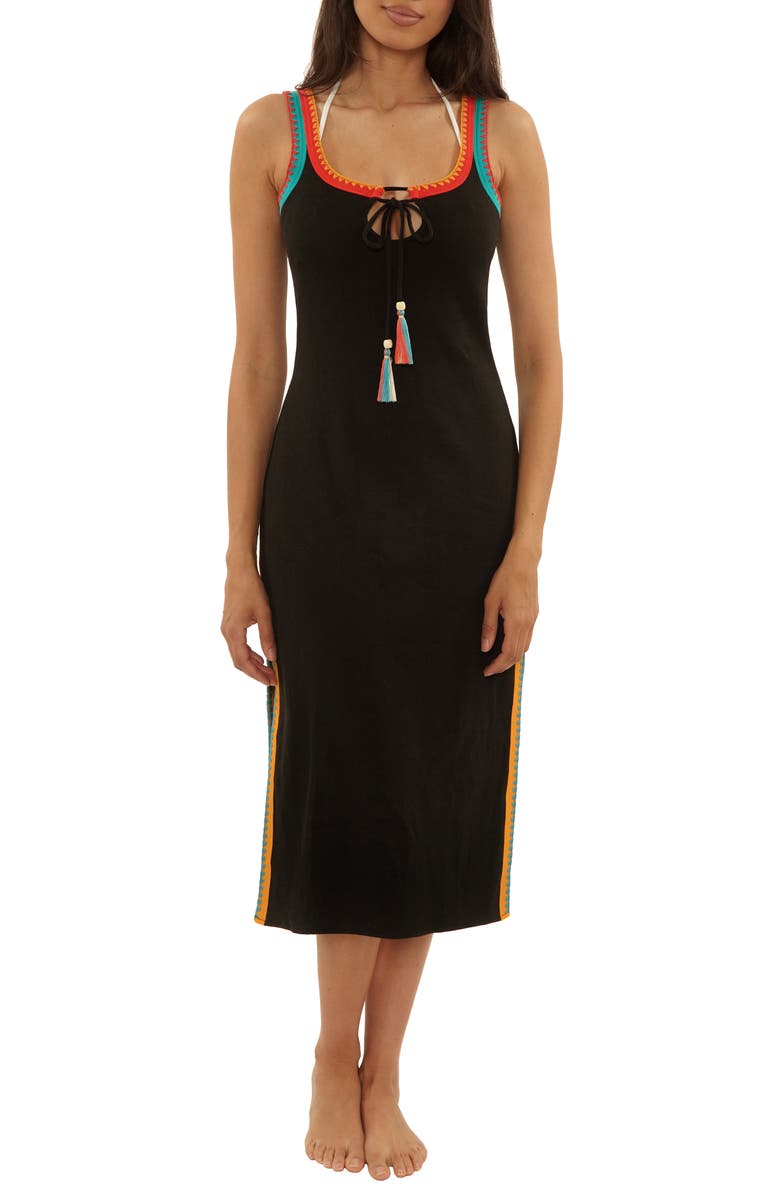 Lucky Brand Avila Rib Cover-Up Midi Dress, Main, color, Black