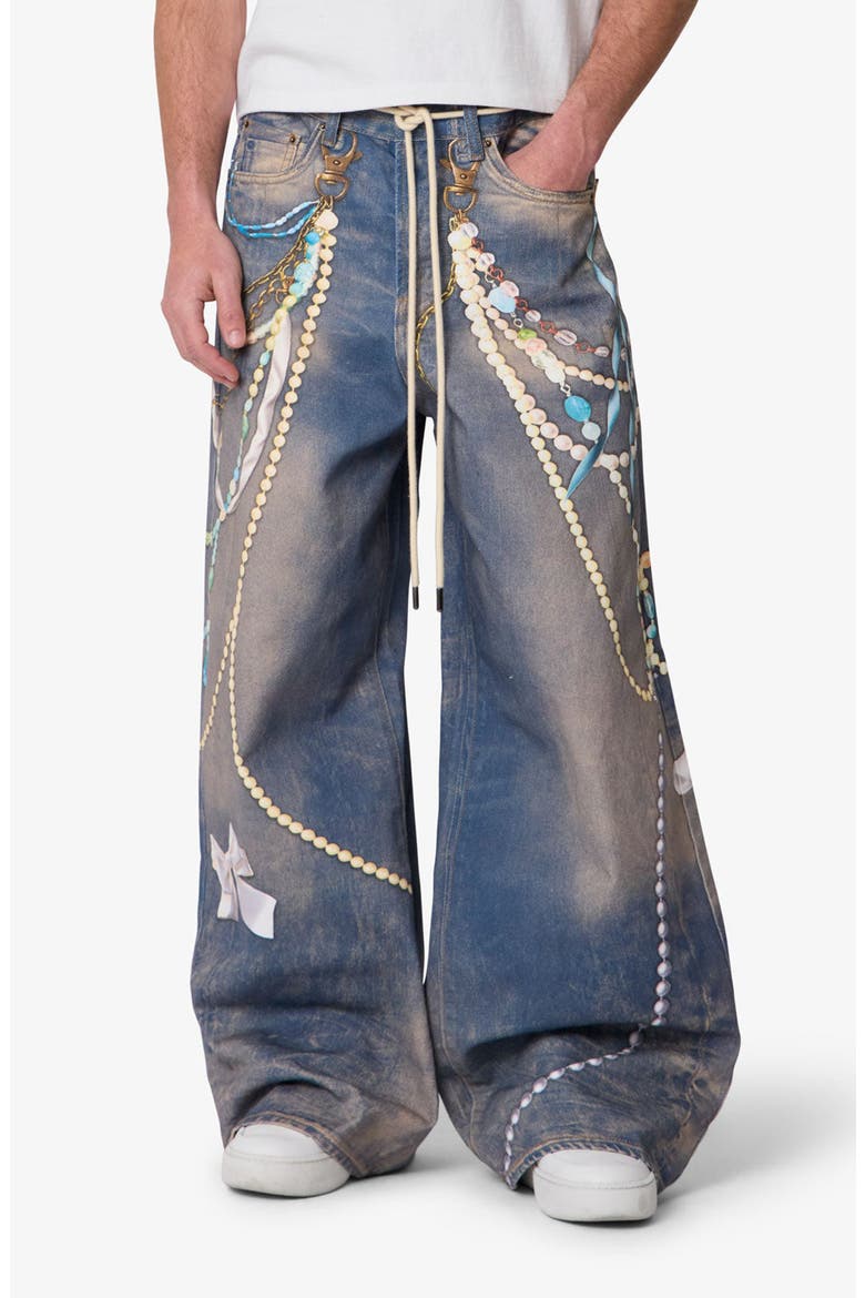 Rave Chain Print Denim Jeans, Alternate, color, WASHED BLUE