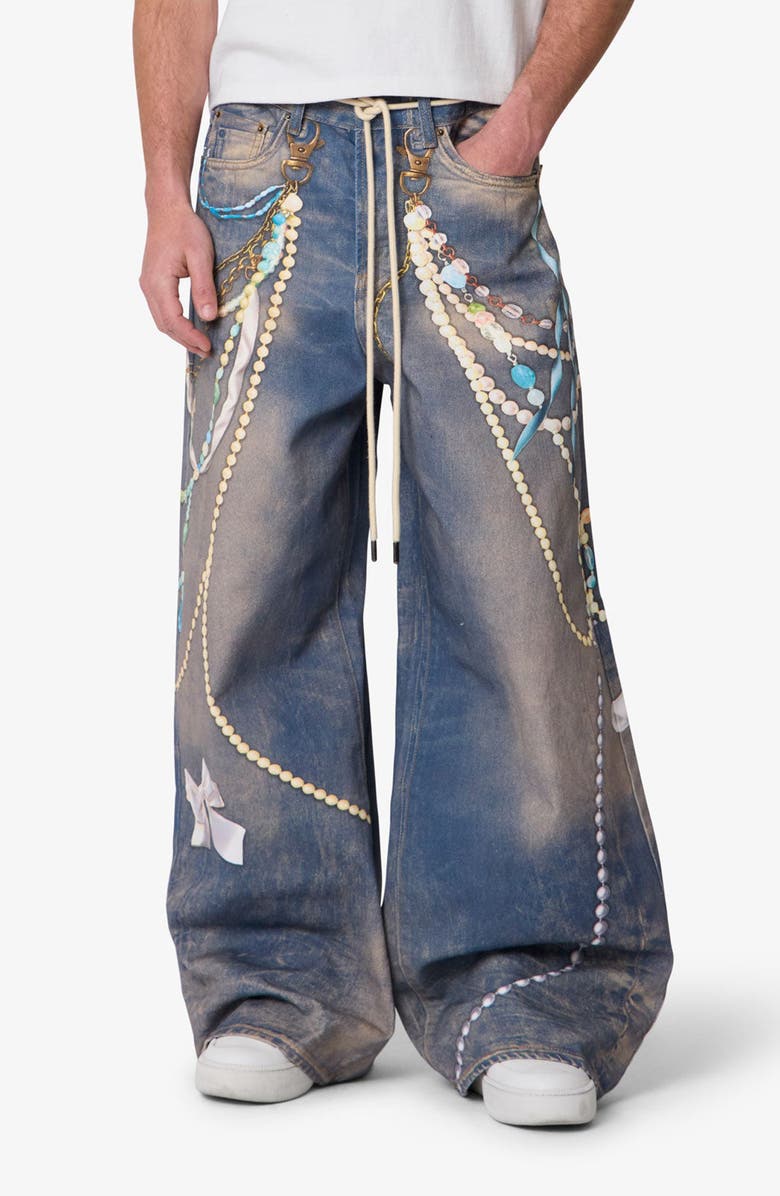 mnml Rave Chain Print Denim Jeans, Alternate, color, Washed Blue
