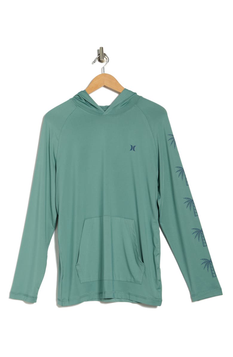 Hurley Palm Tree UPF 50+ Hooded Sun Shirt, Alternate, color, Artillery