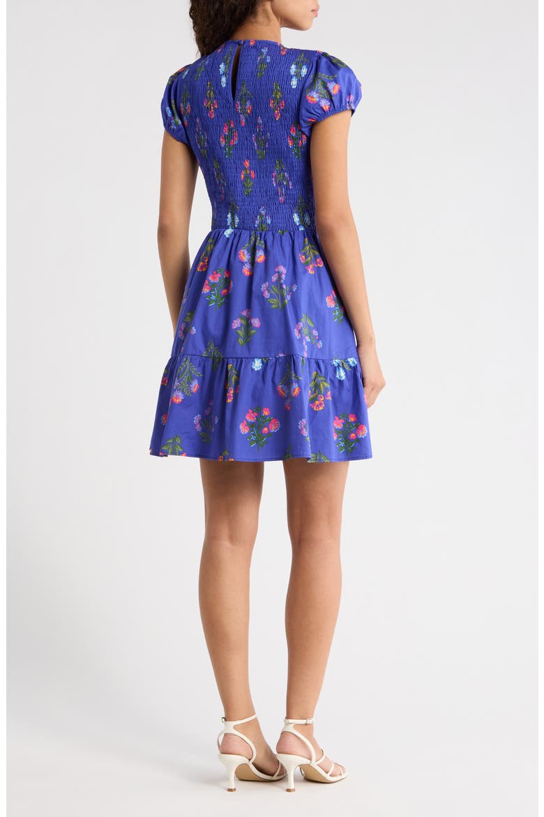 Clemen Ansel Floral Smocked Bodice Tiered Cotton Dress, Alternate, color, NAVY