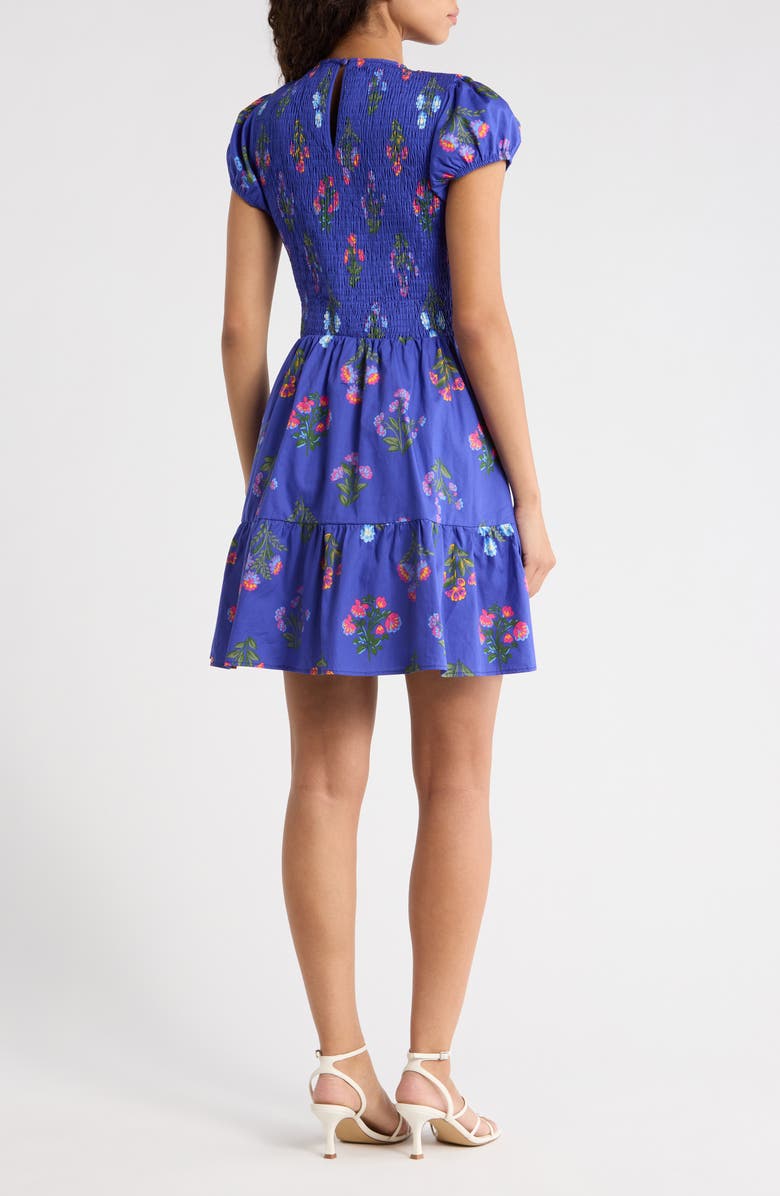 SUGARLIPS Clemen Ansel Floral Smocked Bodice Tiered Cotton Dress, Alternate, color, Navy