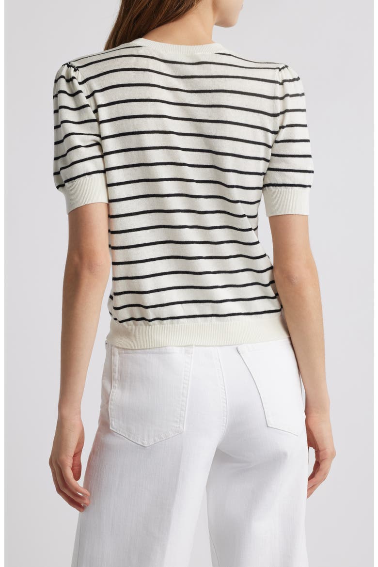 The Gathered Stripe Short Sleeve Organic Cotton & Linen Blend Sweater, Alternate, color, CREAM MULTI