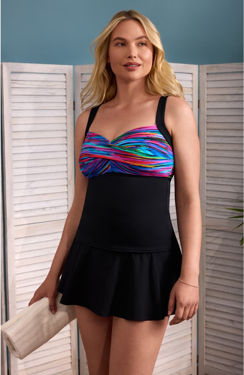 ShapeSolver Sport High Waist Chlorine Resistant Flirt Swim Skirt, Alternate, color, Black