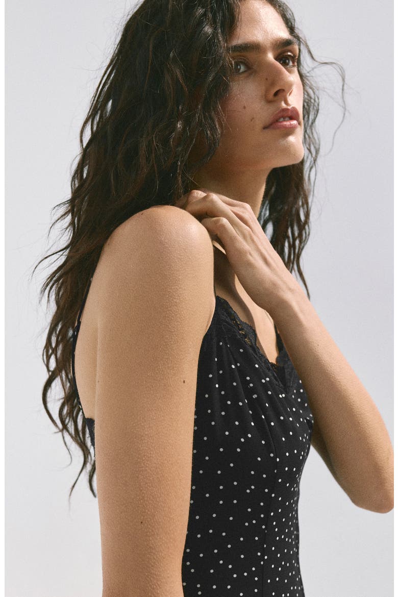 Polka-Dotted Dress with Lace Detail, Alternate, color, BLACK