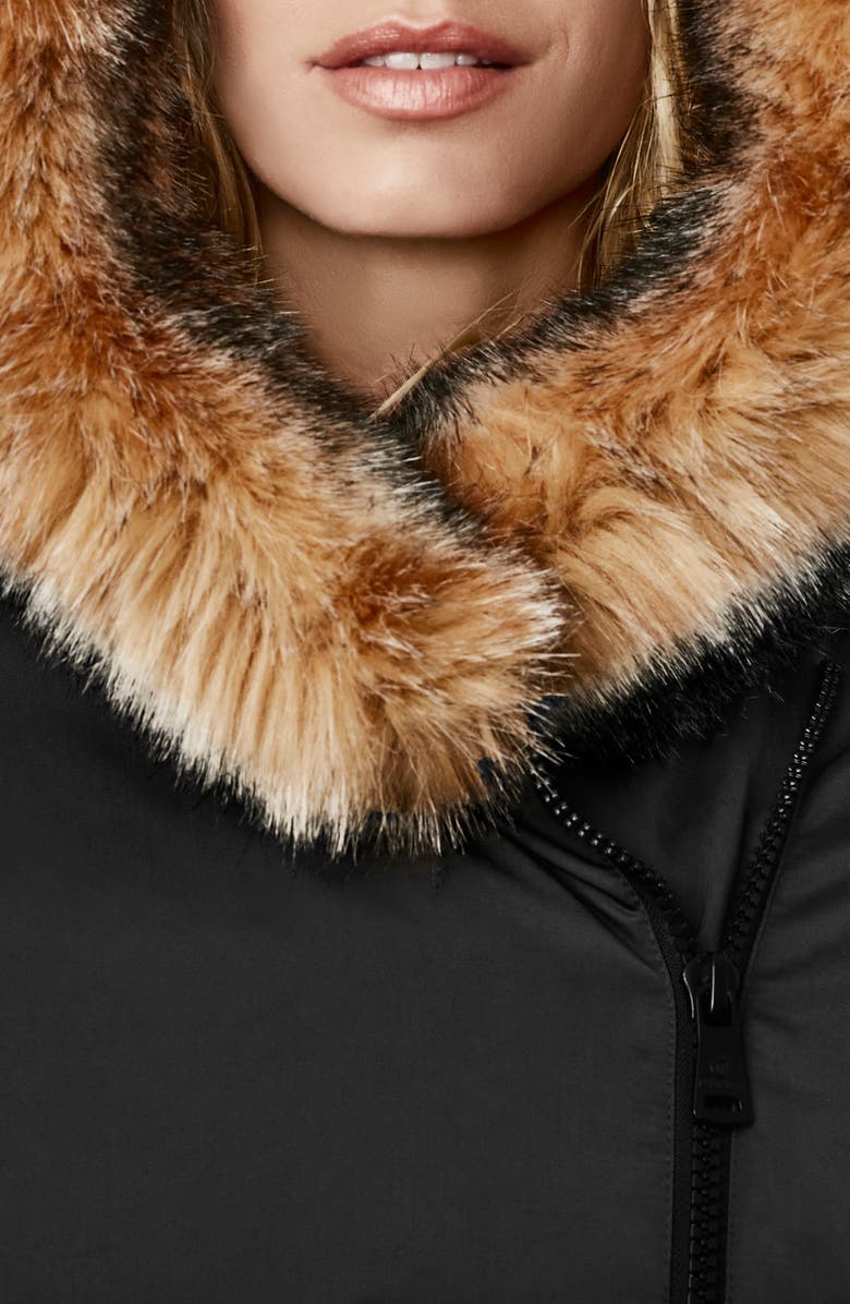 Bernardo Puffer Jacket with Faux Fur Trim, Alternate, color, 
