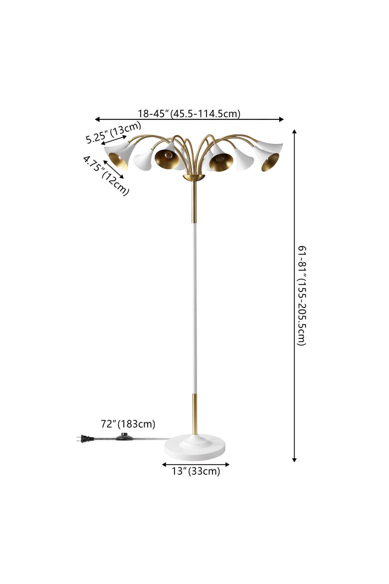 Vivian 61" 10-Light Mid-Century Modern Iron Medusa Multi Head LED Floor Lamp, Alternate, color, Brass Gold/White