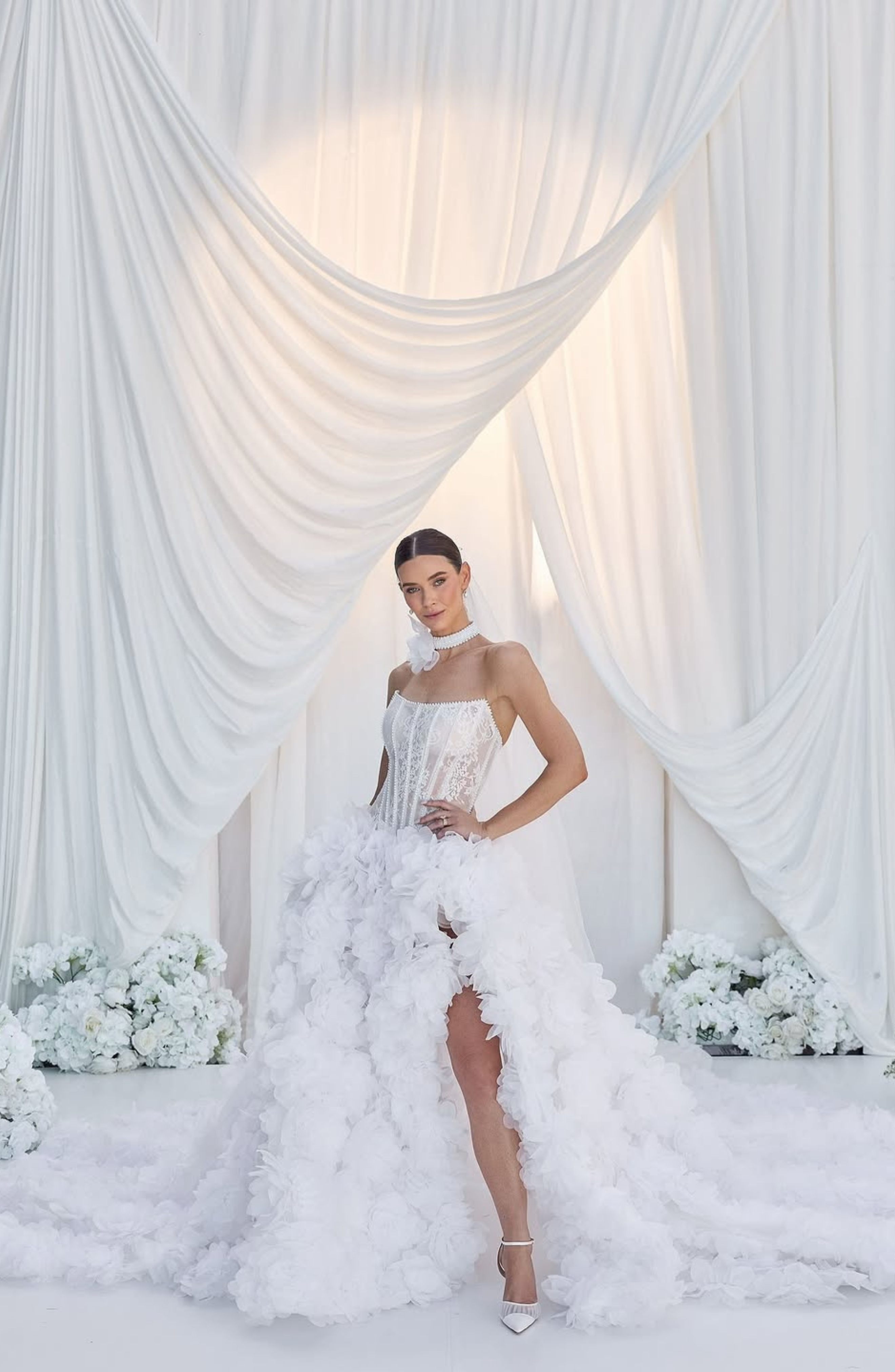 HARLO Chantelle Tulle Bridal Point, Alternate, color, Soft White Satin