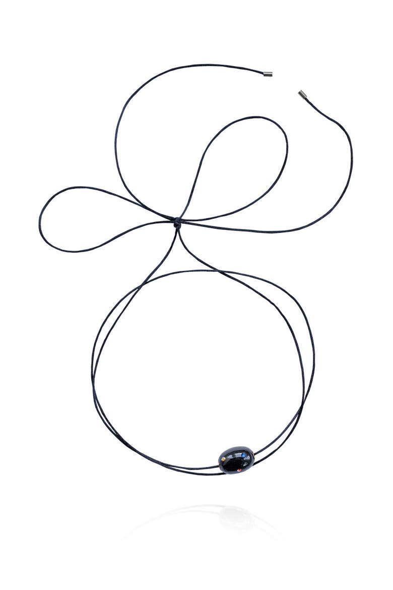 Lily Tie Jet Necklace, Main, color, Raven