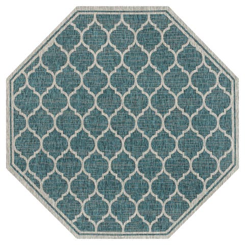Trebol Moroccan Trellis Textured Weave Octagon Indoor/Outdoor Area Rug
