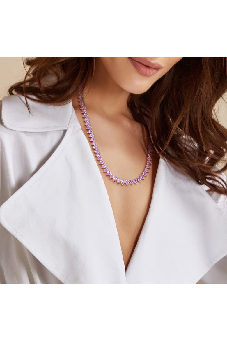 Lab-Created Pink Sapphire Tennis Necklace, Alternate, color, Pink Sapphire