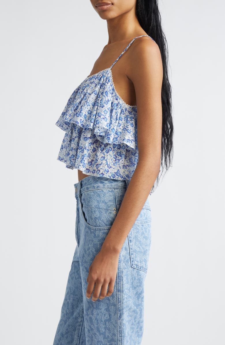 Isabel Marant Étoile Erisa Floral Ruffle Crop Top, Alternate, color, Blue