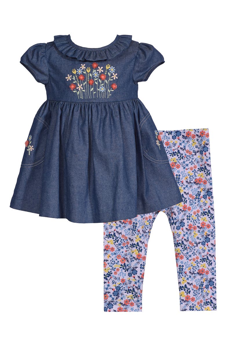 Iris & Ivy Embroidered Denim Tunic & Leggings Set, Main, color, 