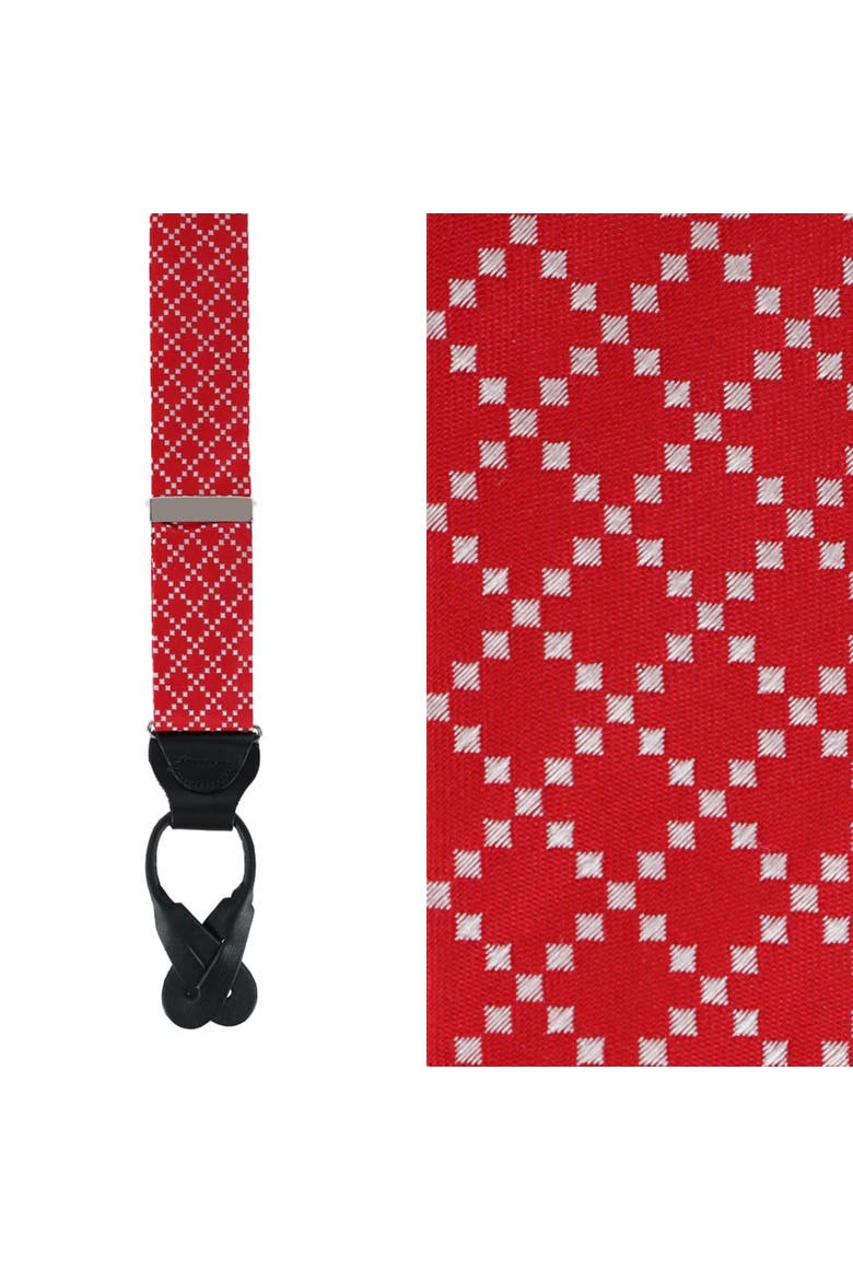 Rowan Geometric Pattern Silk Button End Suspenders, Main, color, Red