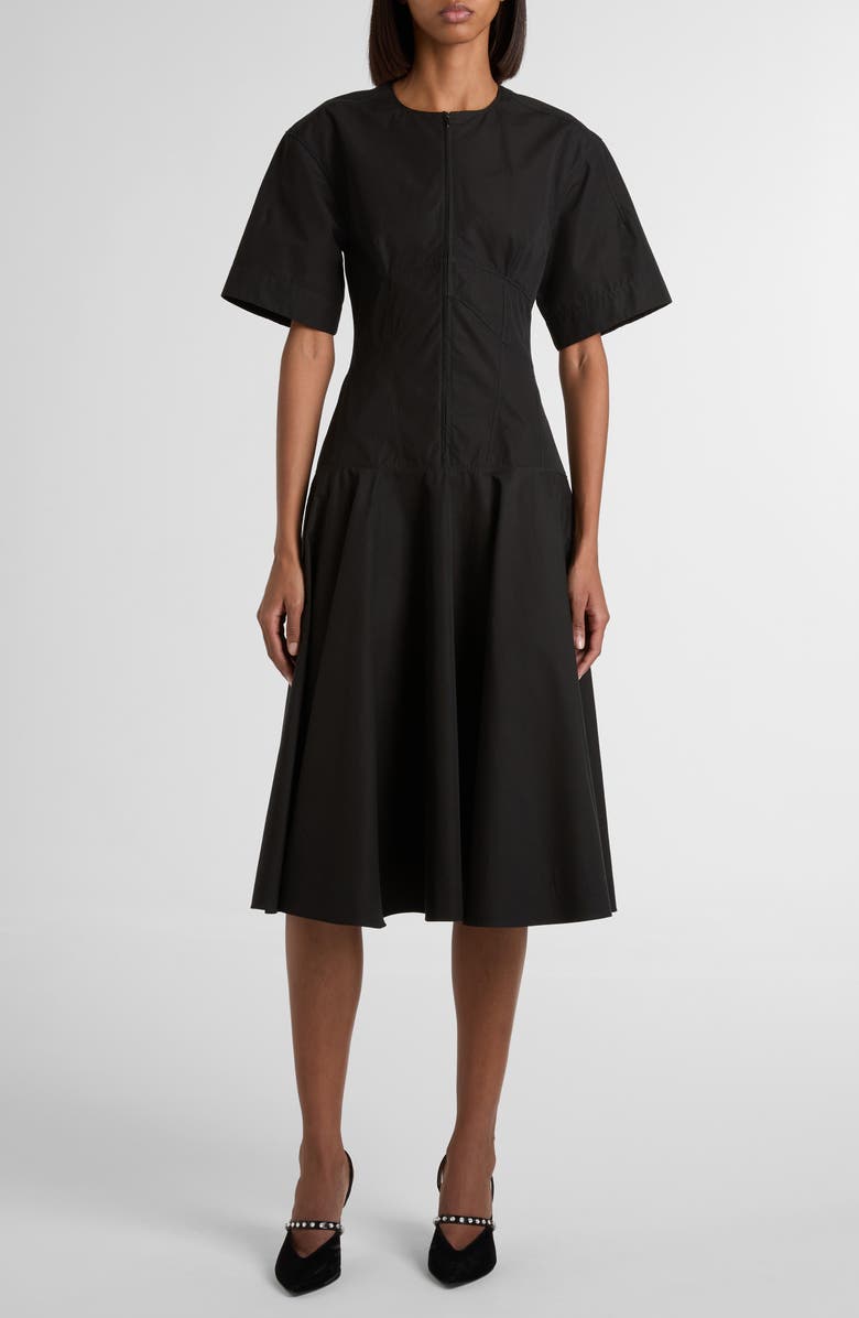 McQueen Cotton Poplin Midi Dress, Main, color, Black