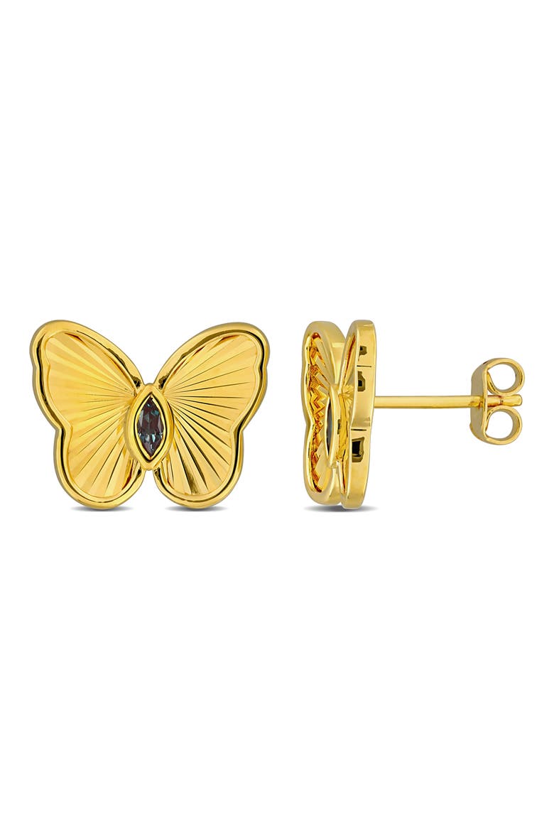 Marquise Cut Created Alexandrite Butterfly Stud Earrings, Main, color, PURPLE/GOLD